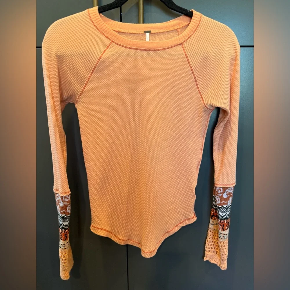 Free People In the Mix Cuff Thermal Top Womens Size S